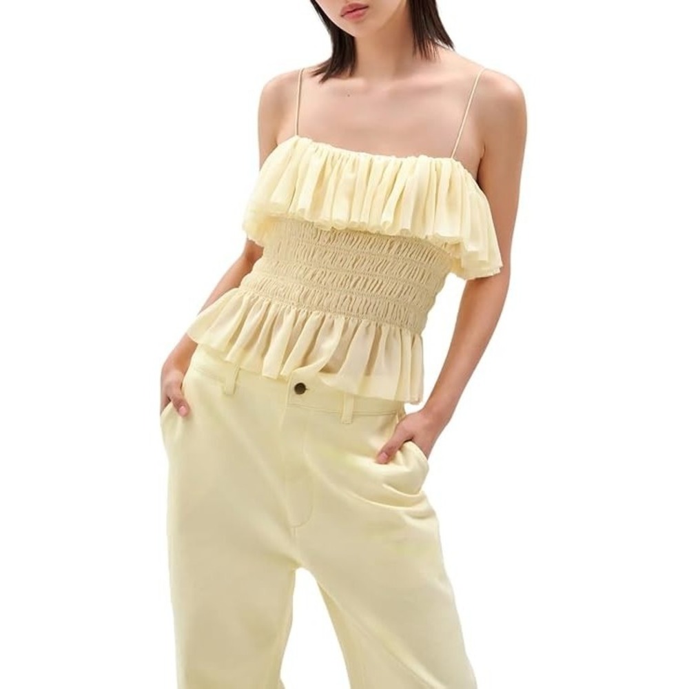 Ronny Kobo Women's Strappy Alexi Top, Pastel Yellow, X-Small New with Tags $170+